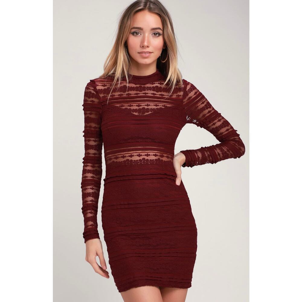 Elegant Lace Mini Dress - Burgundy